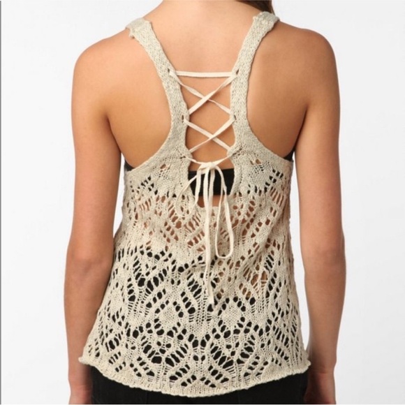 Urban Outfitters Starring at Stars Crochet Knit Bohemian Weatern Lace Tank M - Picture 1 of 9